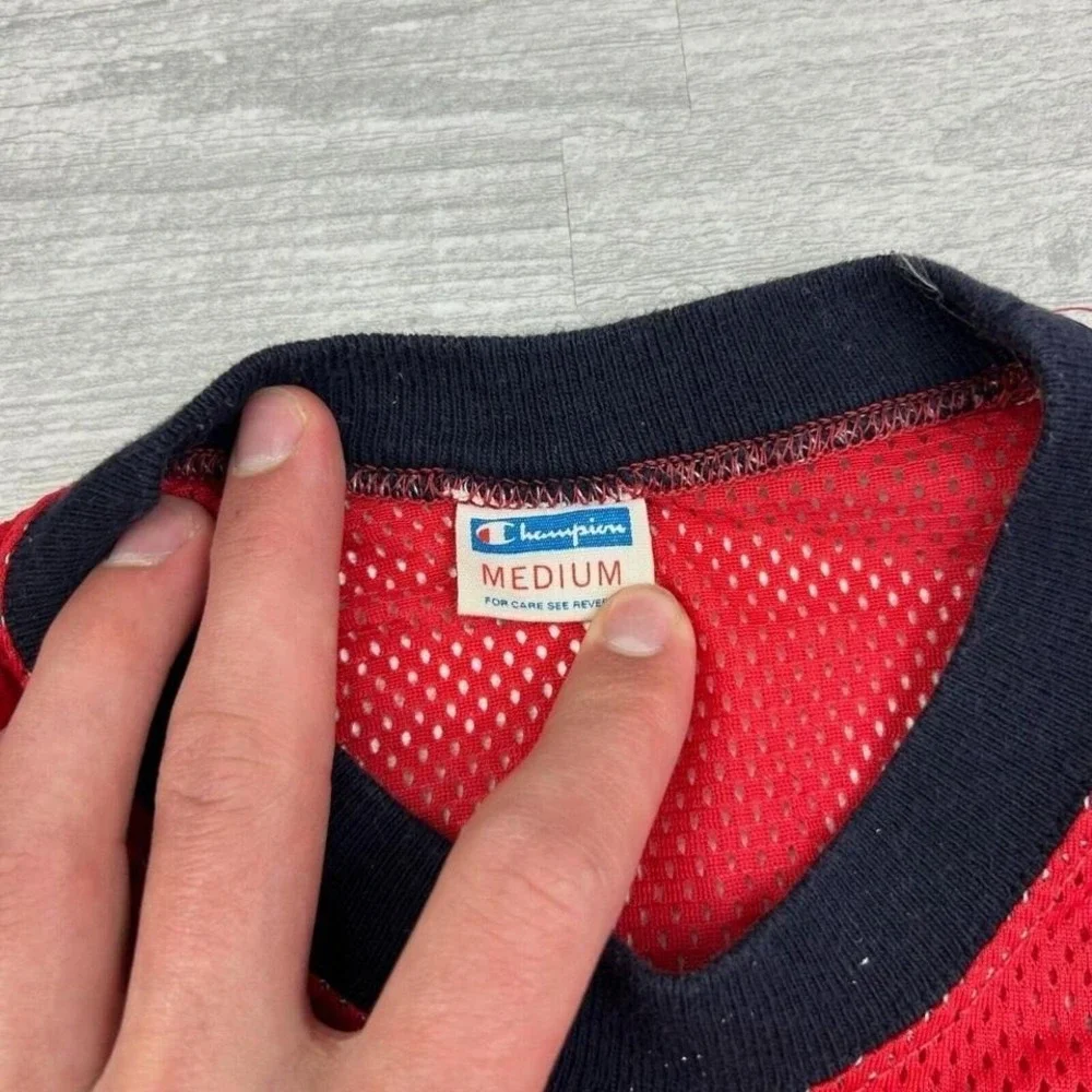 Vintage 70s Champion Shirt Adult Medium Red Mesh Perforated Nylon Frank Davis - Picture 2 of 4